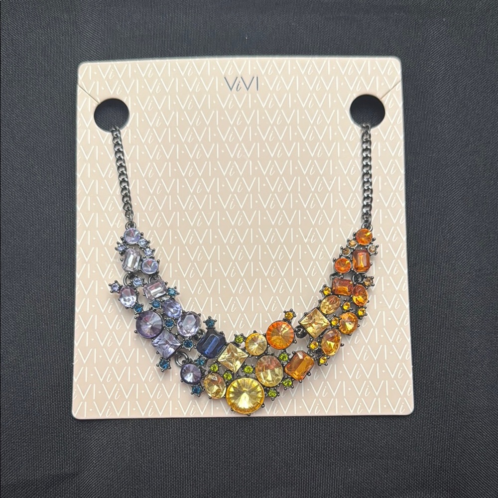 ViVI Orange and Blue Statement Necklace with Clustered Beads